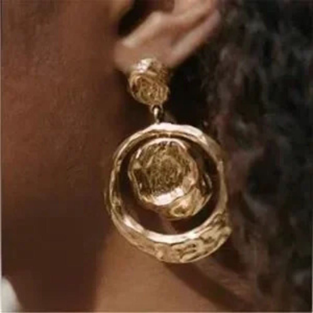 Gold Sculpted Medallion Drop Earrings